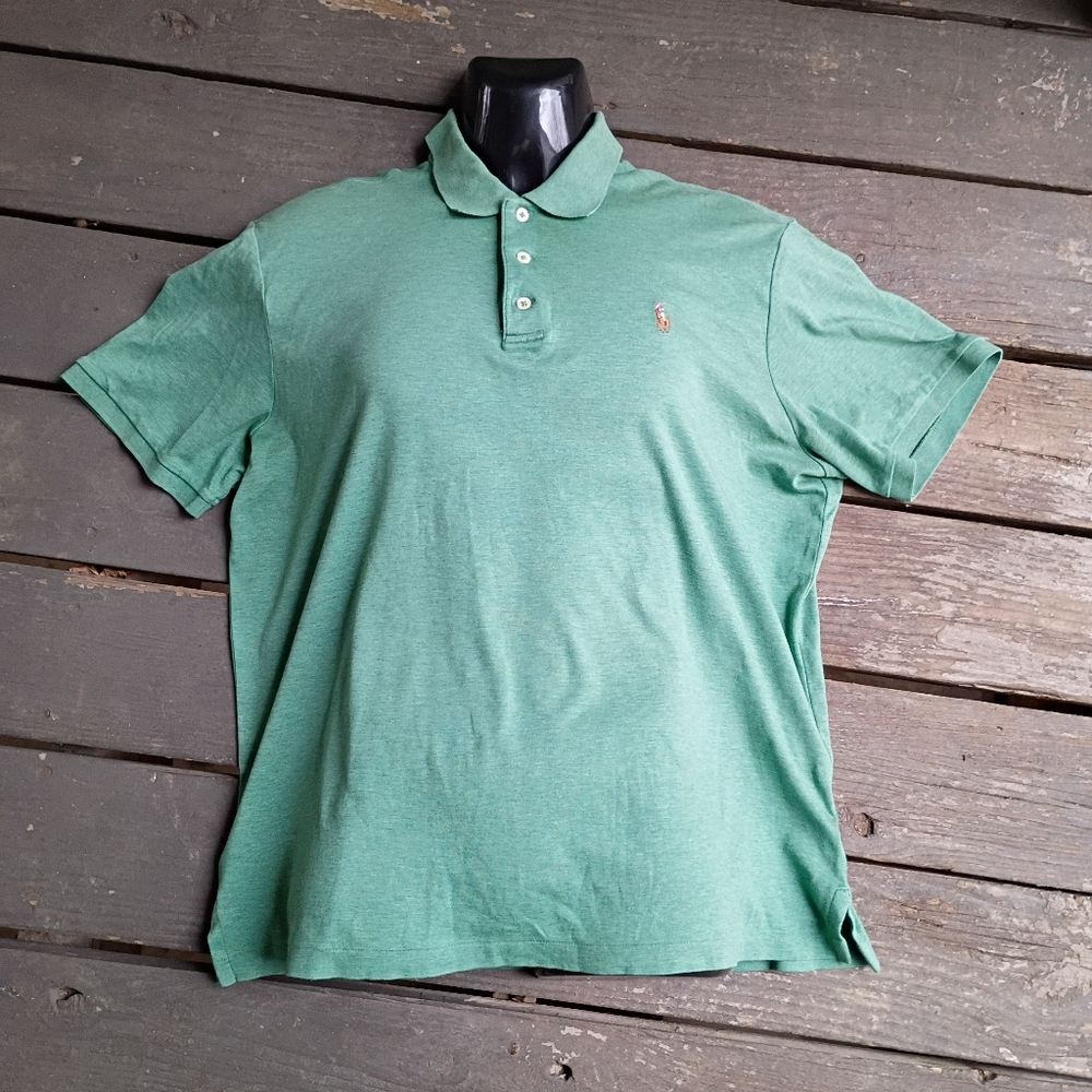 Polo Ralph Lauren Men's Green Classic Fit Henley Polo Short Sleeve Size Large